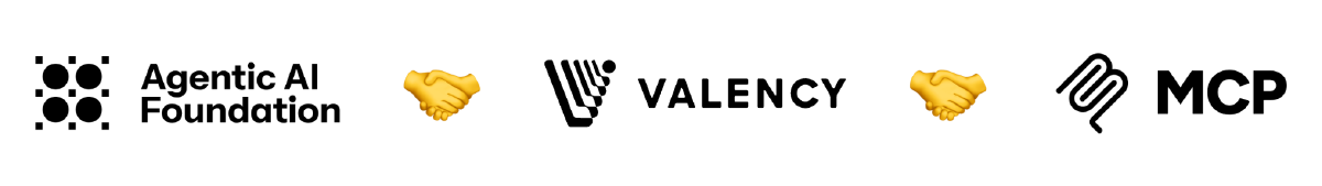 Logos of the Agentic AI Foundation, Valency, and MCP, joined by handshake emoji.